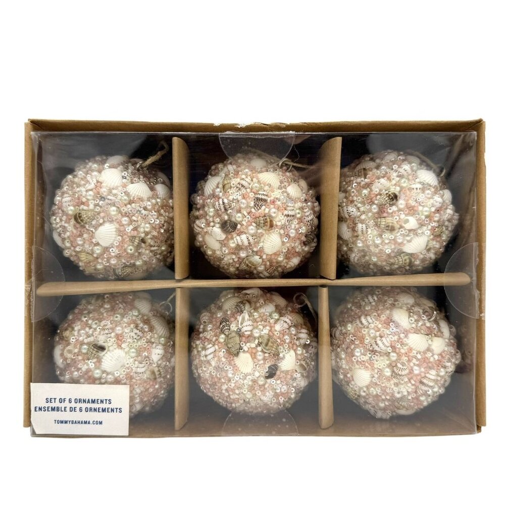 Tommy Bahama Christmas Ornaments Nautical Pink Shells Faux Pearls Beaded Sequins